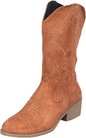 Womens Boots Retro Pattern Solid Color Square Heel Boots for Women Side Zipper Durable Soles Mid-Calf Boots