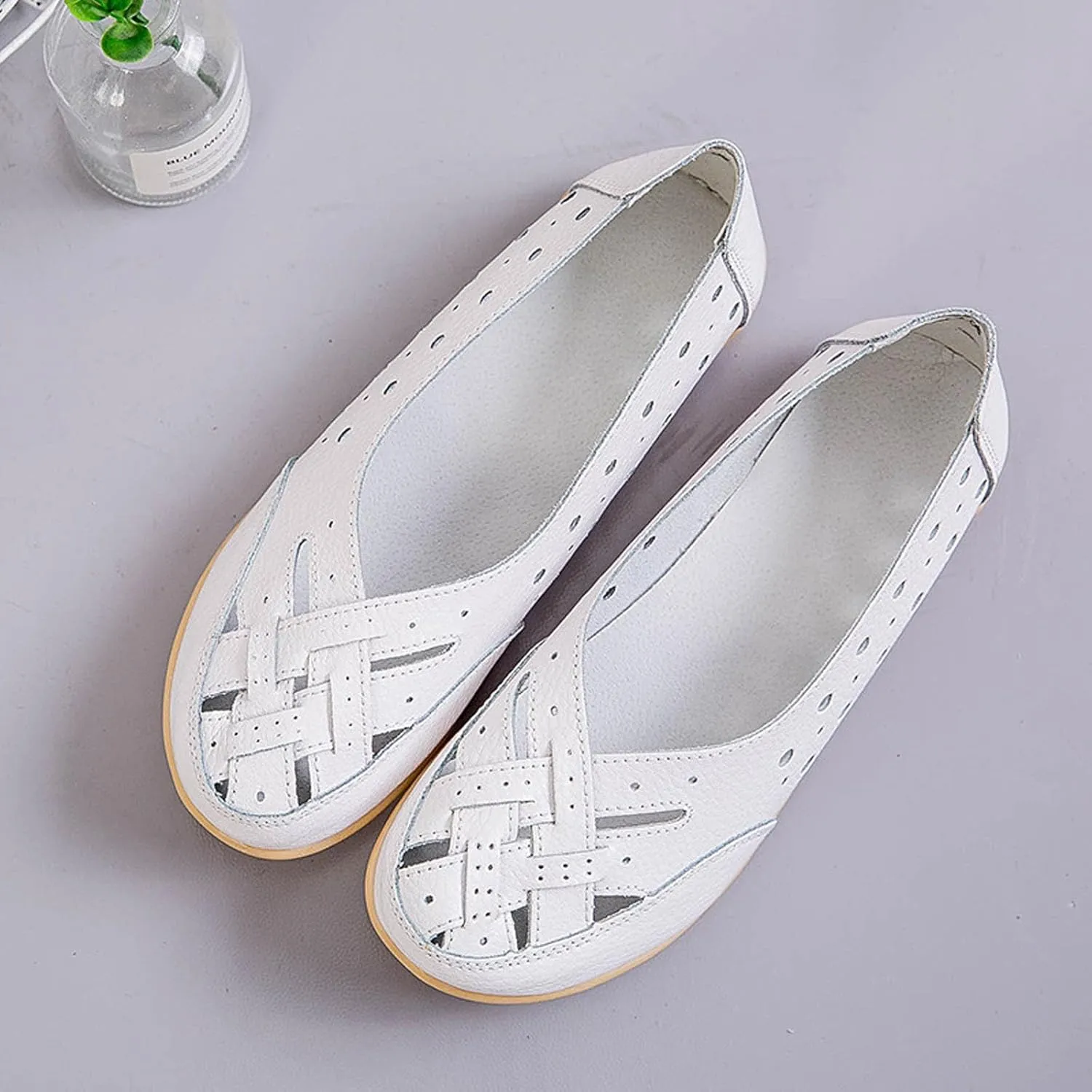 Women's Breathable Slip on Soft Sole Leather Shoes, Womens Orthopedic Loafers in Breathable Leather