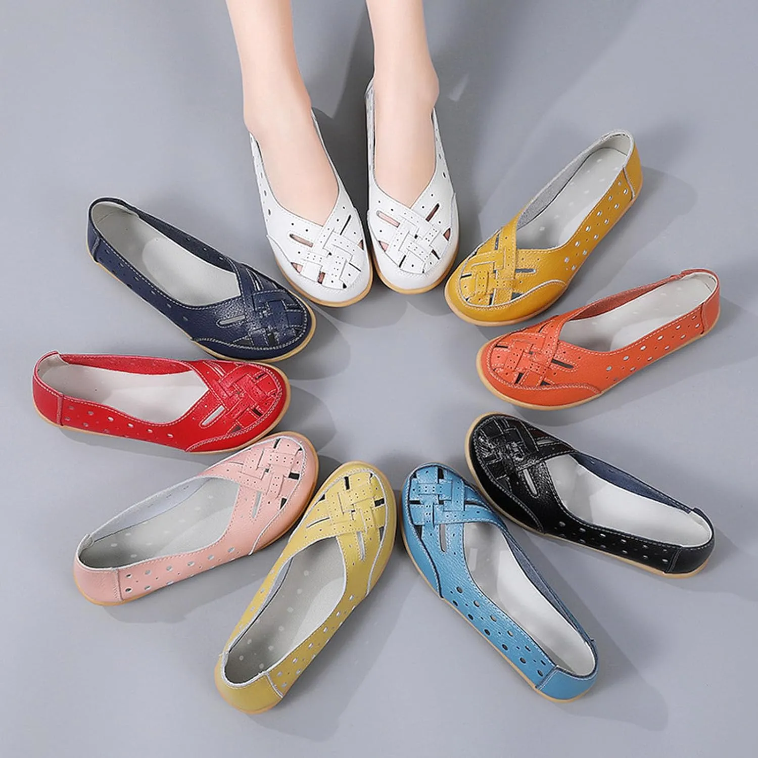 Women's Breathable Slip on Soft Sole Leather Shoes, Womens Orthopedic Loafers in Breathable Leather