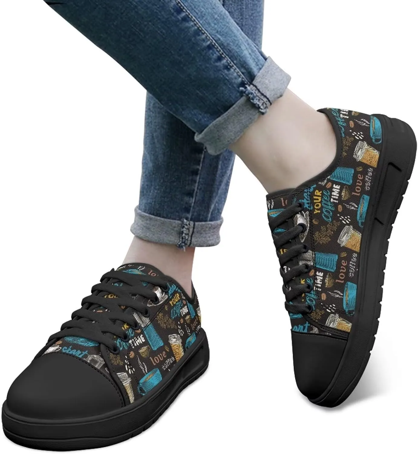 Women's Canvas Slip On Shoes Fashion Canvas Casual Sneakers Lightweight Soft Tennis Shoe Size 6-13.5 Black Sole