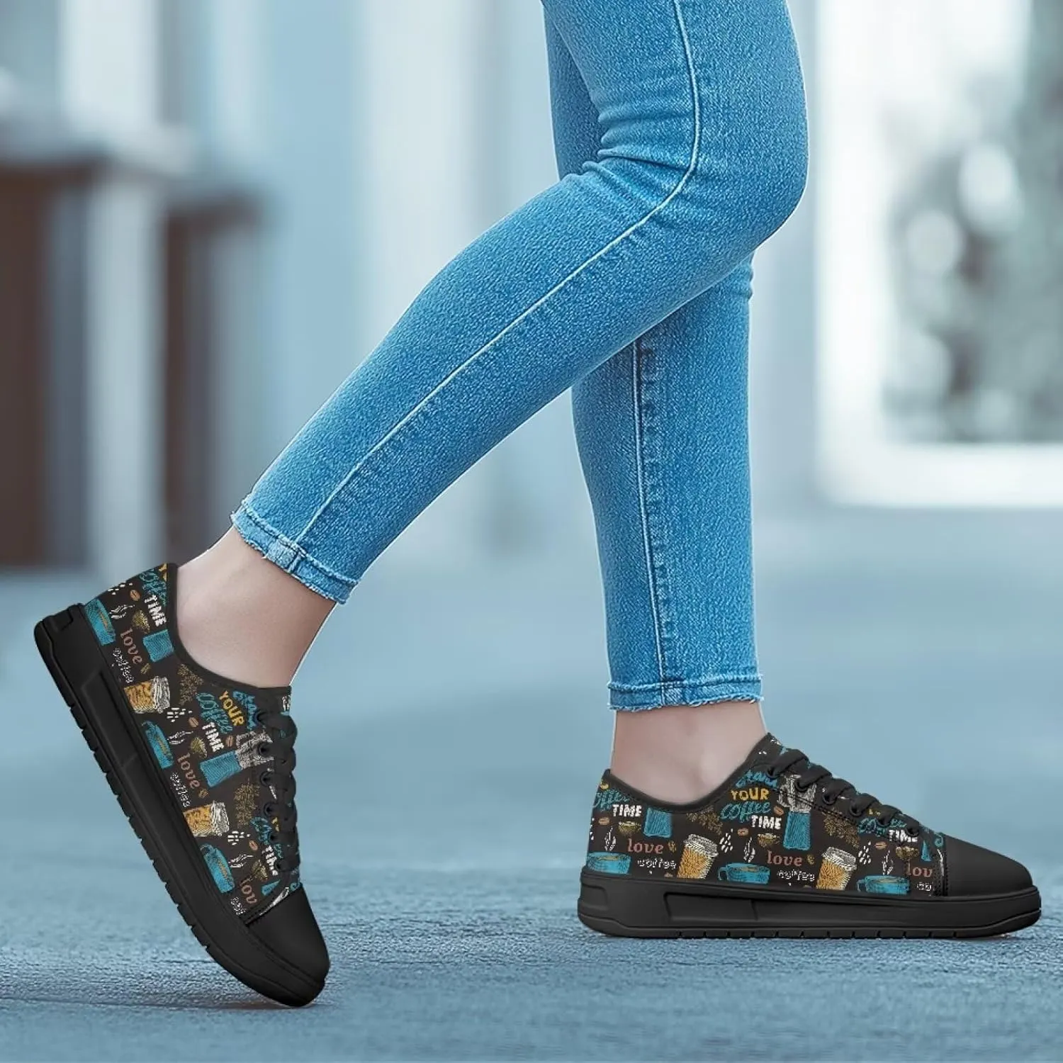 Women's Canvas Slip On Shoes Fashion Canvas Casual Sneakers Lightweight Soft Tennis Shoe Size 6-13.5 Black Sole