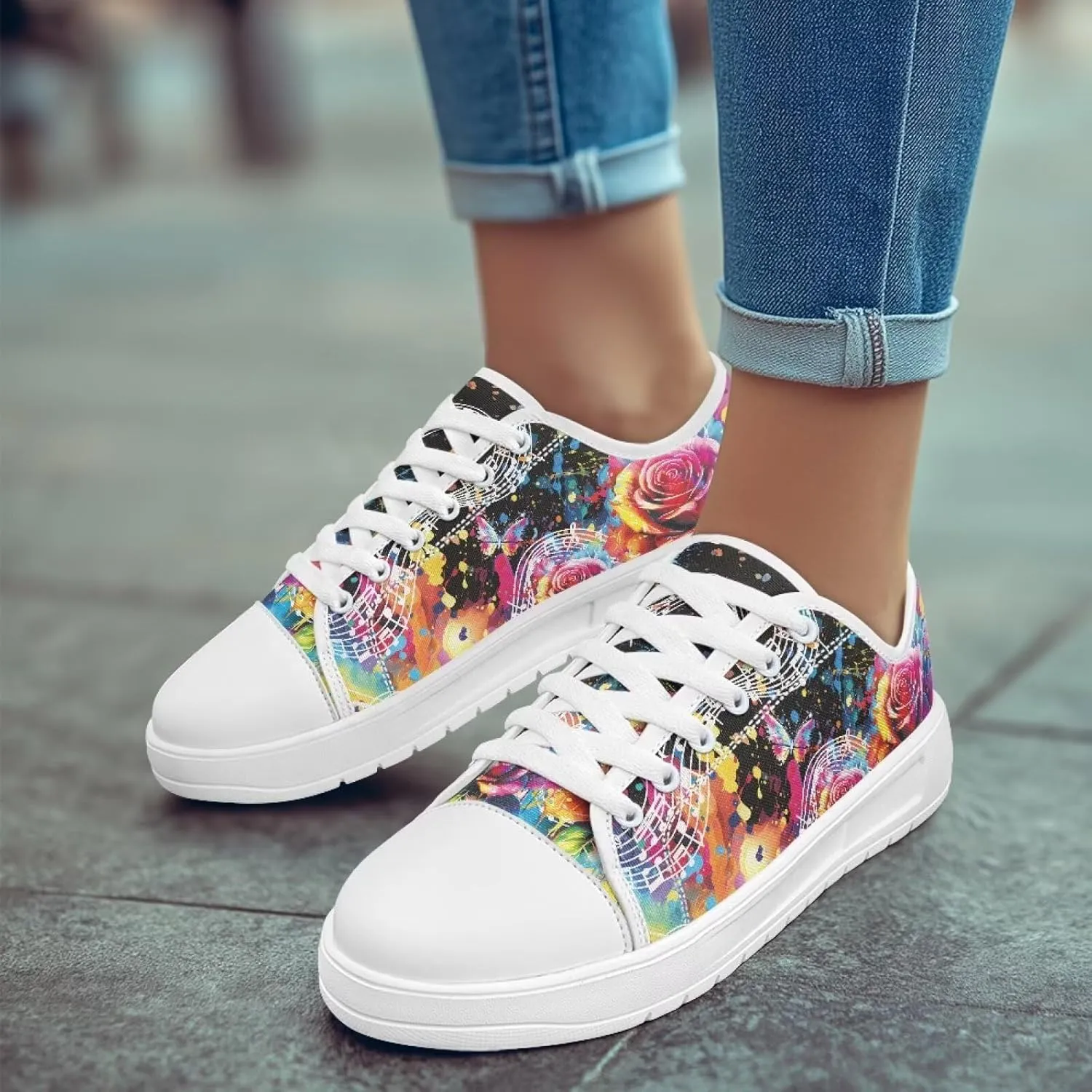 Womens Canvas Sneakers Lightweight Lace Up Fashion Comfortable Canvas Shoes Low Top Slip On Casual Tennis Walking Footwear