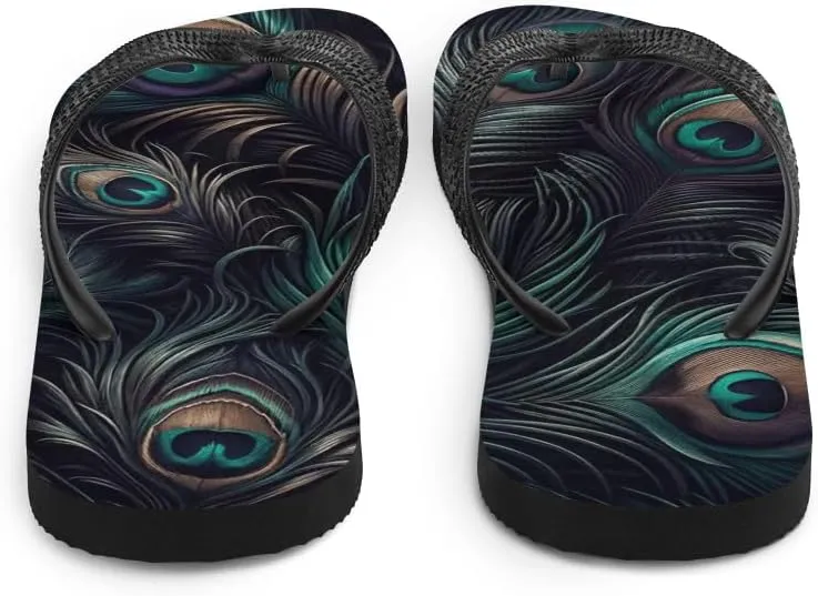Women's Dark Peacock Feather - Lightweight Comfy Soft Sole Flip Flop Sandals