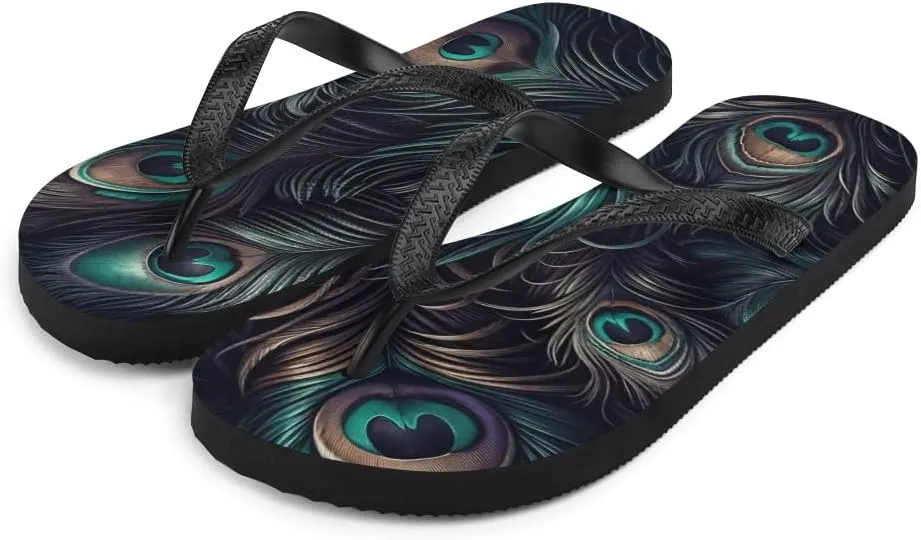 Women's Dark Peacock Feather - Lightweight Comfy Soft Sole Flip Flop Sandals