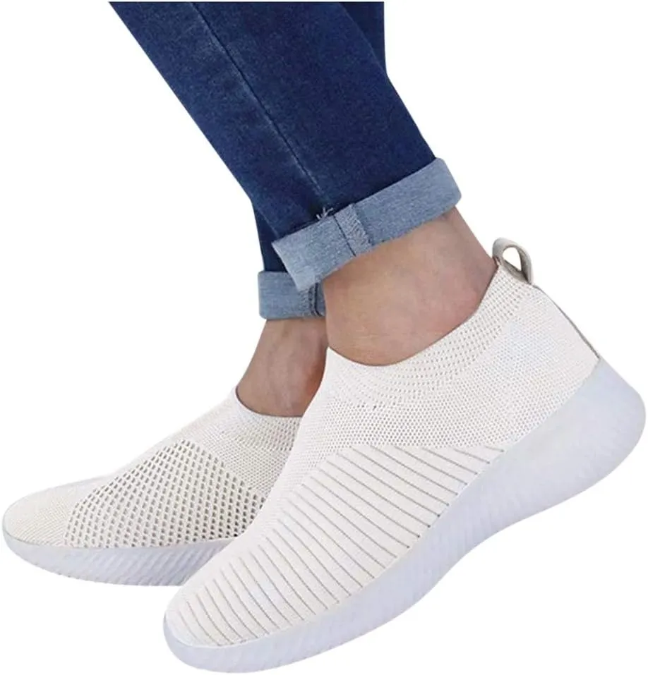Womens Elastic Slip On Shoes Casual Walking Sneakers Lightweight Canvas Comfortable Flats Non Slip Loafers