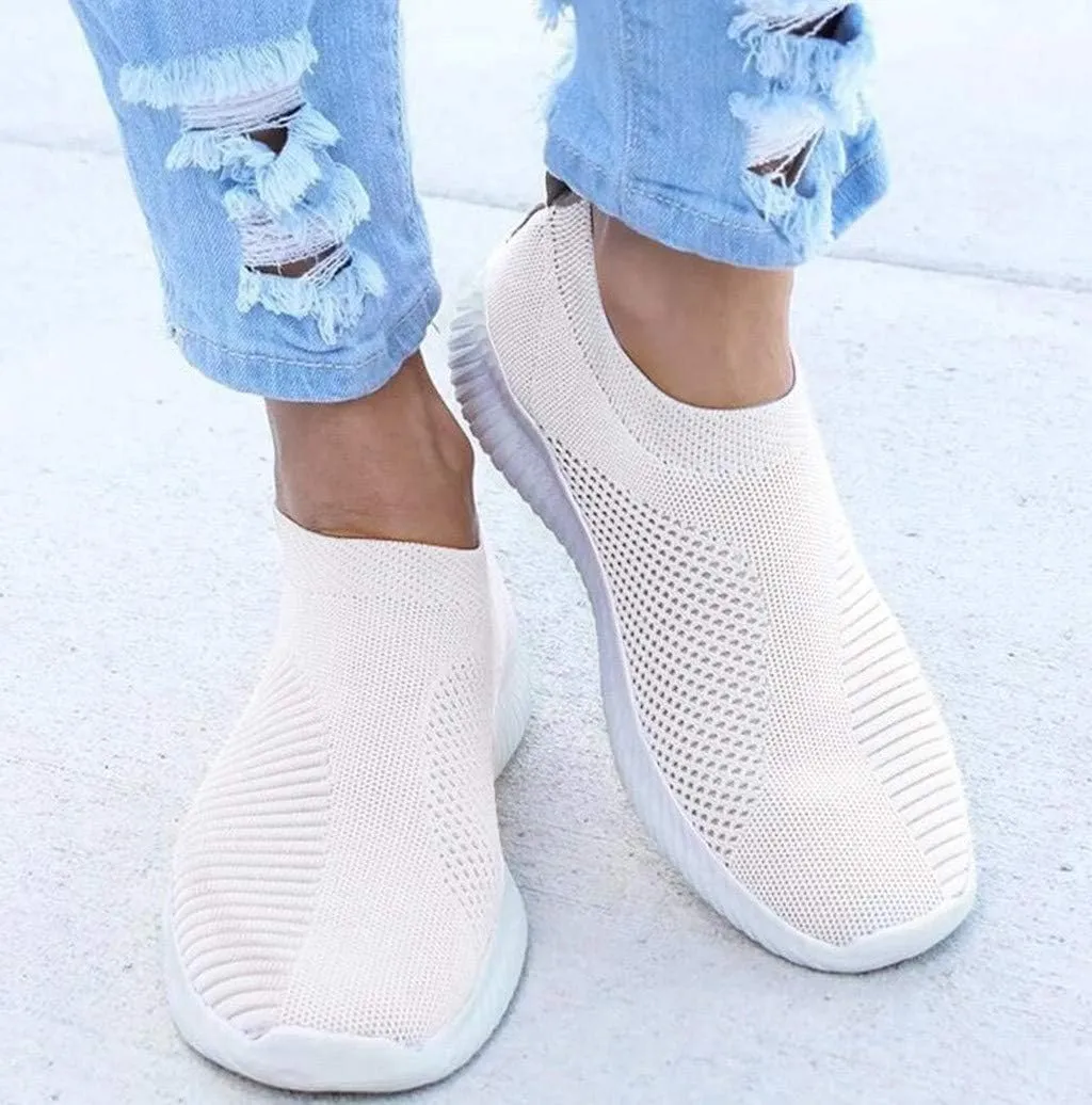 Womens Elastic Slip On Shoes Casual Walking Sneakers Lightweight Canvas Comfortable Flats Non Slip Loafers