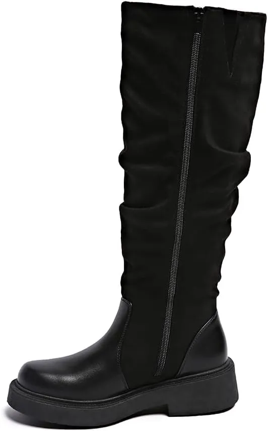 Women's Fashionable Chunky Heel Riding Boots with Side Zipper -Durable & Stylish