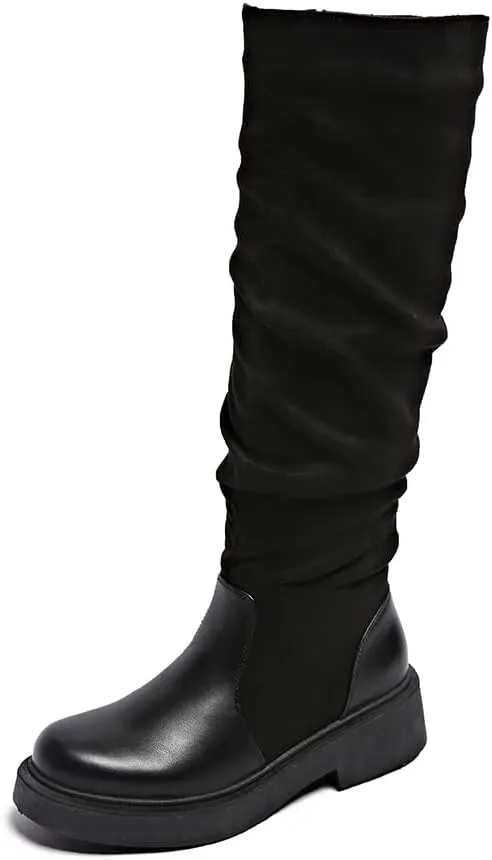 Women's Fashionable Chunky Heel Riding Boots with Side Zipper -Durable & Stylish