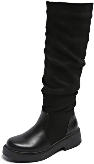 Women's Fashionable Chunky Heel Riding Boots with Side Zipper -Durable & Stylish