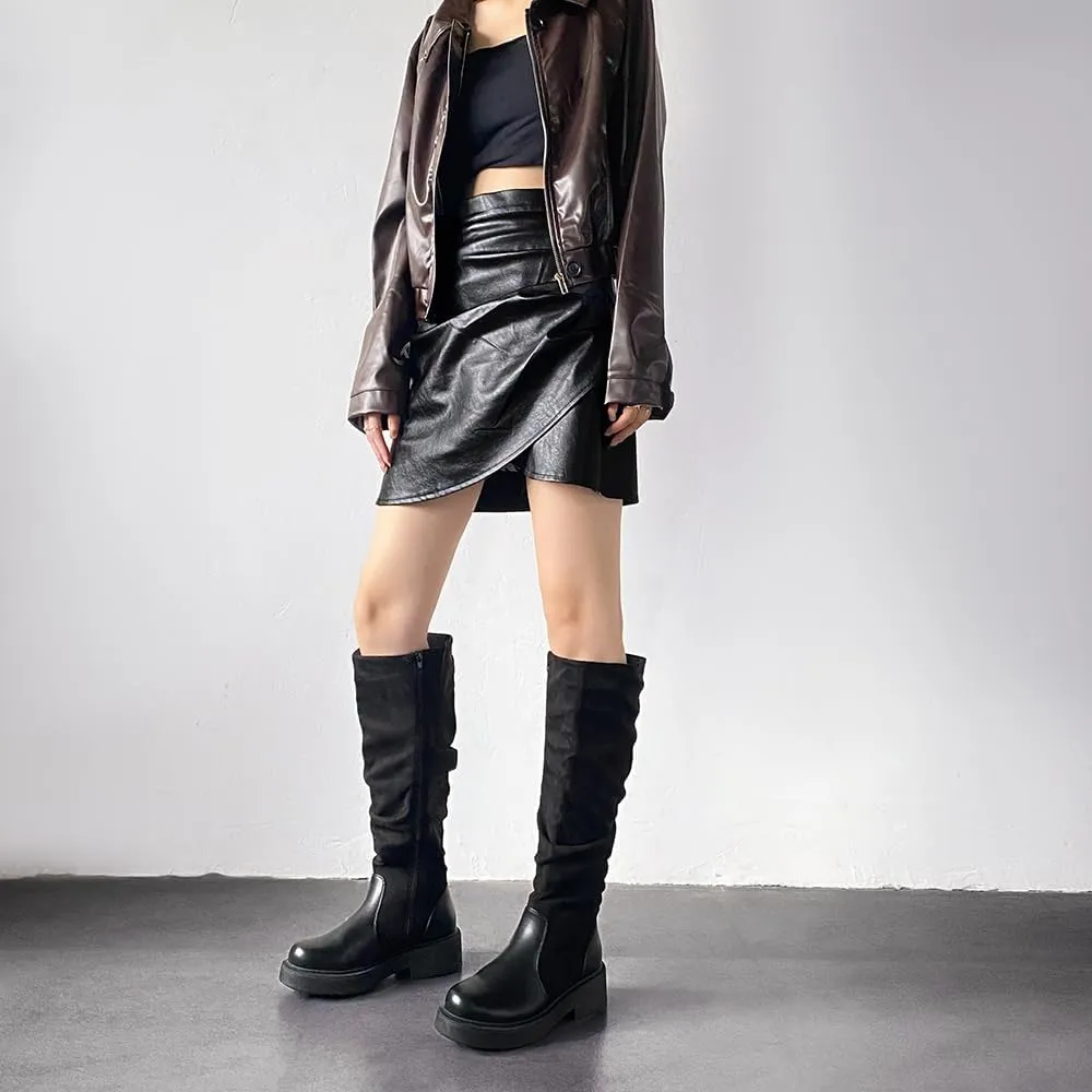 Women's Fashionable Chunky Heel Riding Boots with Side Zipper -Durable & Stylish