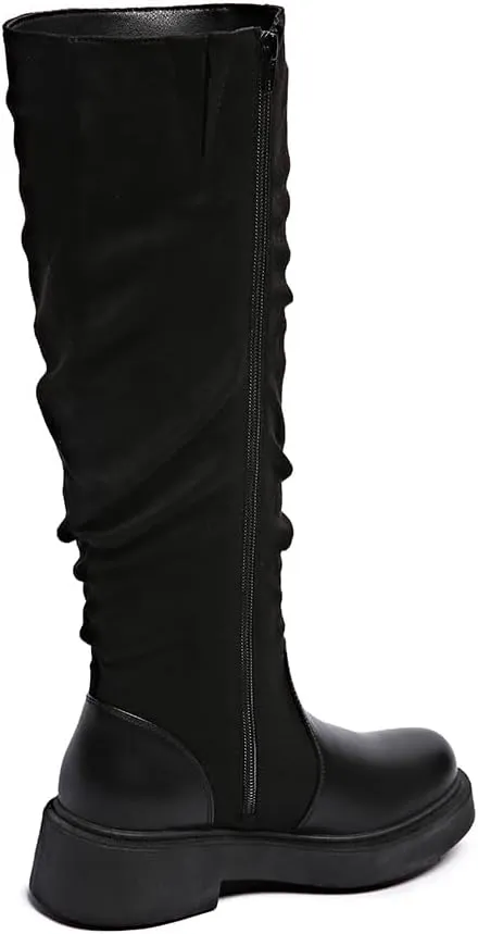 Women's Fashionable Chunky Heel Riding Boots with Side Zipper -Durable & Stylish