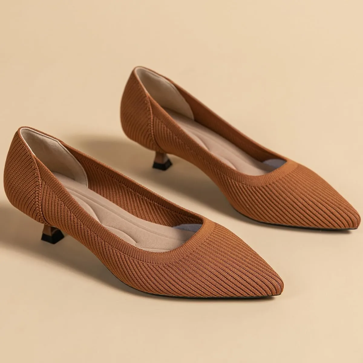 Womens Kitten Heels Pumps Shoes Comfortable Knit Closed Toe Heels for Women Work Office Casual Wedding Dressy