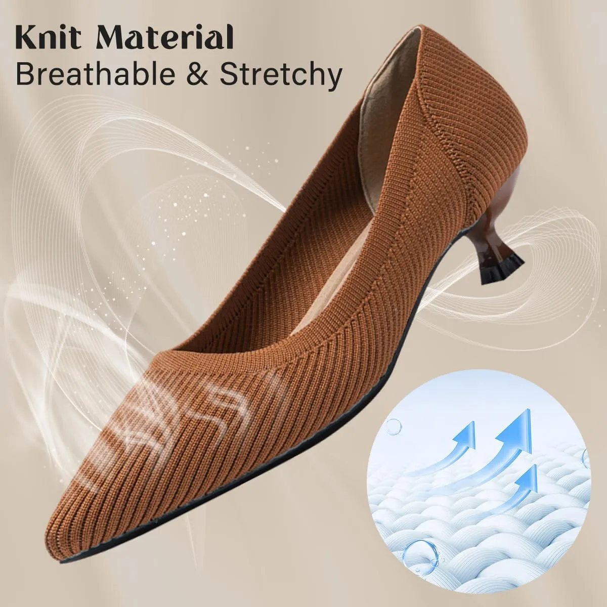 Womens Kitten Heels Pumps Shoes Comfortable Knit Closed Toe Heels for Women Work Office Casual Wedding Dressy