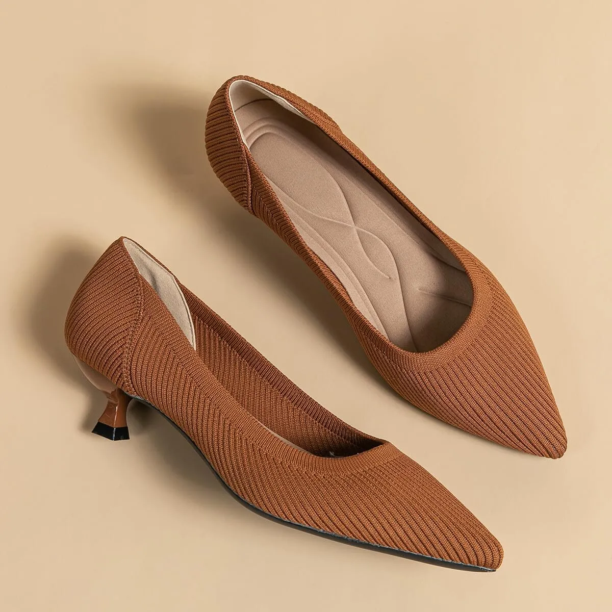 Womens Kitten Heels Pumps Shoes Comfortable Knit Closed Toe Heels for Women Work Office Casual Wedding Dressy