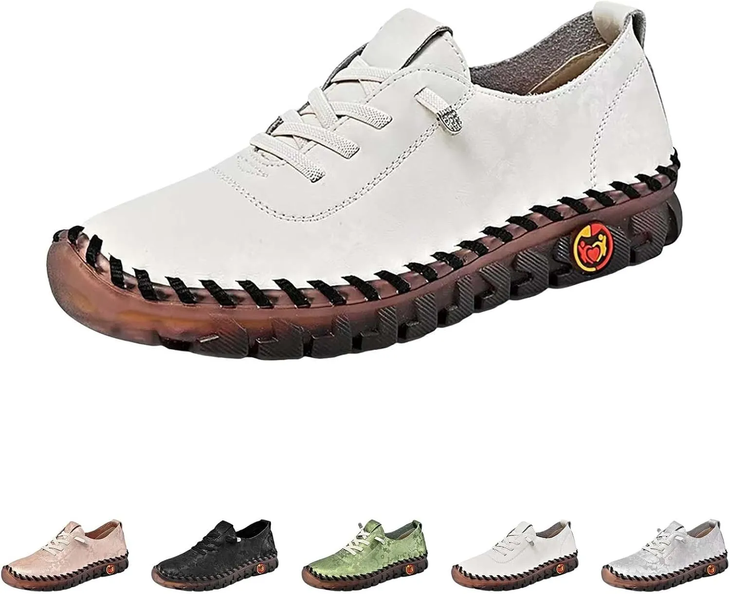 Women's Leather Soft Casual Breathable Walking Running Shoes Comfortable Tennis Shoes Flat Bottom Loafers Non Slip Summer Spring Women's Sneakers