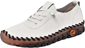 Women's Leather Soft Casual Breathable Walking Running Shoes Comfortable Tennis Shoes Flat Bottom Loafers Non Slip Summer Spring Women's Sneakers