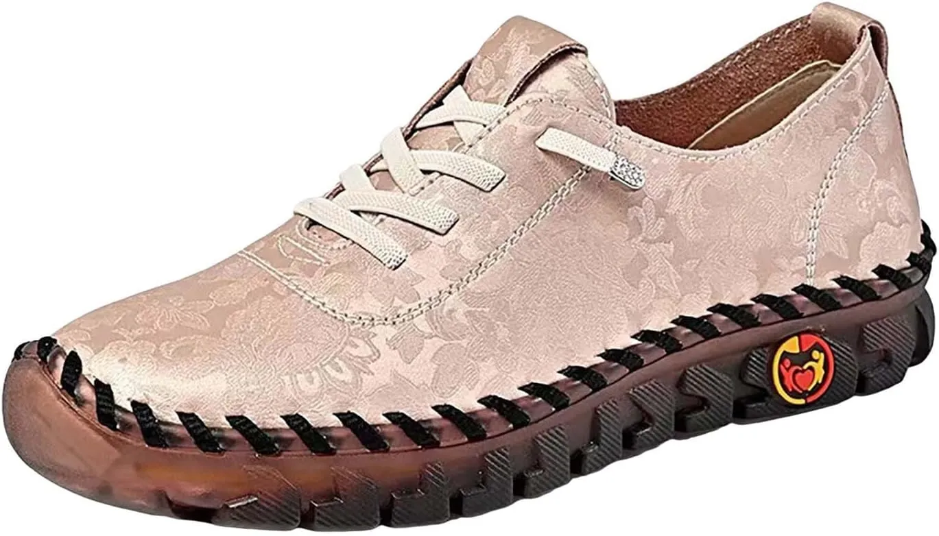 Women's Leather Soft Casual Breathable Walking Running Shoes Comfortable Tennis Shoes Flat Bottom Loafers Non Slip Summer Spring Women's Sneakers