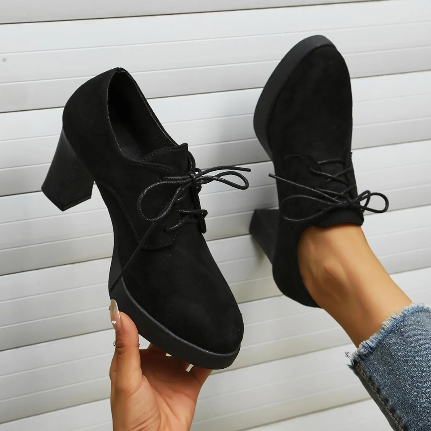 Women's Low Chunky Block Heels Pumps Comfortable Slip-on Heeled Loafers Closed Pointed Toe Heel Pumps