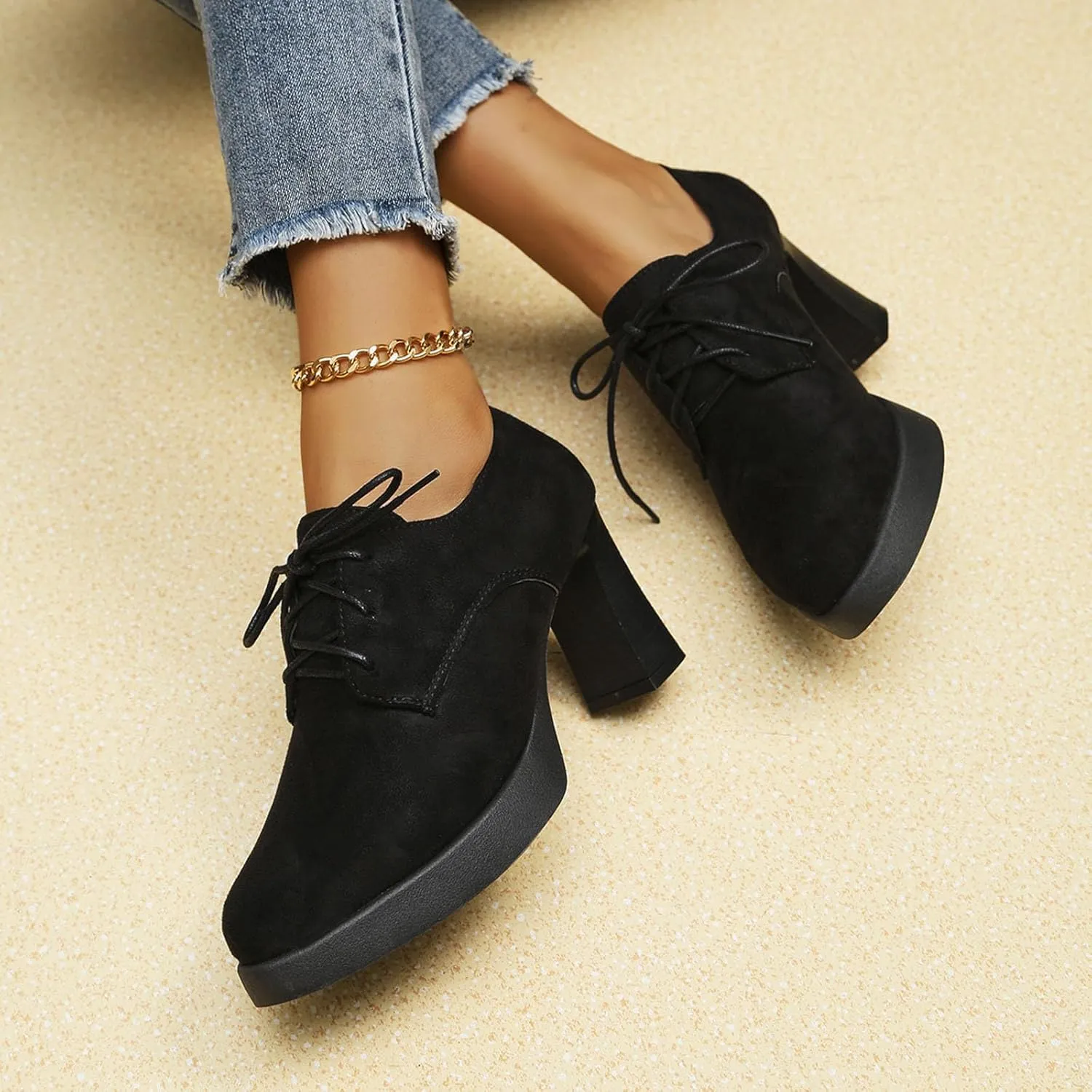 Women's Low Chunky Block Heels Pumps Comfortable Slip-on Heeled Loafers Closed Pointed Toe Heel Pumps