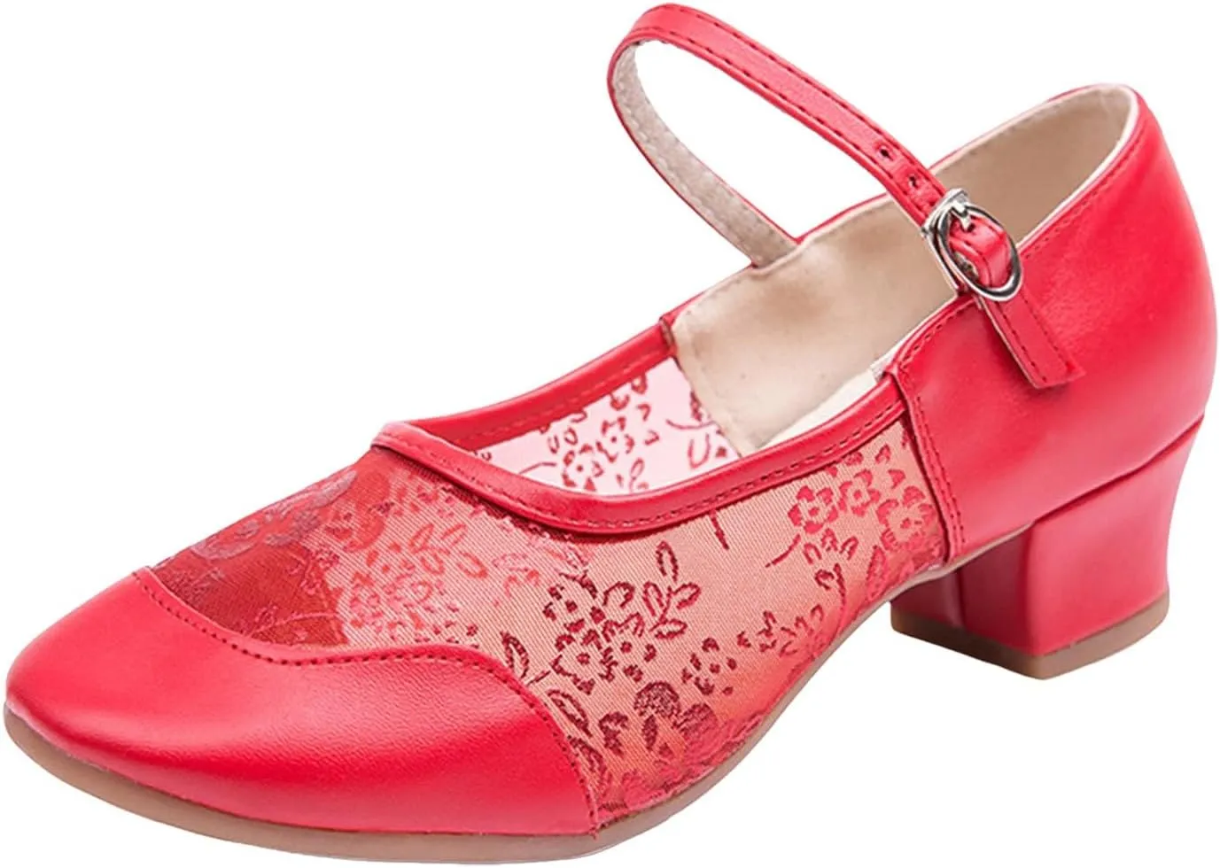 Women's Middle Heel Mesh Latin Dance Shoes Single Shoe Women's Low Chunky Block Heels Heeled Prom High Heels Wide Feet