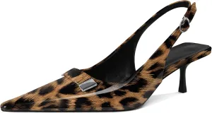 Women's Pointed Toe Slingback Heels Metal Buckle Ankle Strap Kitten Low Heel Pumps 2 Inch Stylish Retro Women Shoes