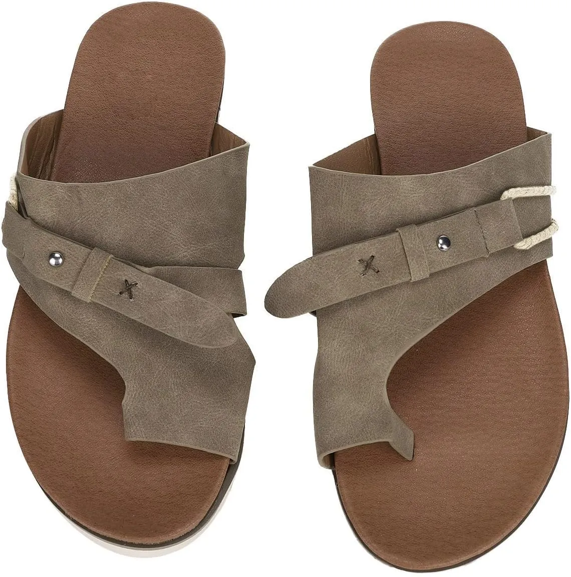 Women's Slide Sandals, Flat Sandals for Women Cute Dressy Toe Ring Open Toe Slip on Slides Comfortable Summer Flip Flops Thong Beach Shoes (a-Khaki, 8)