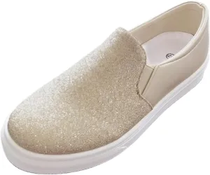 Women's Slip On Walking Shoes Flat Bottom Sequins Canvas Shoes Arch Support Orthopedic Low Top Loafer Shoes