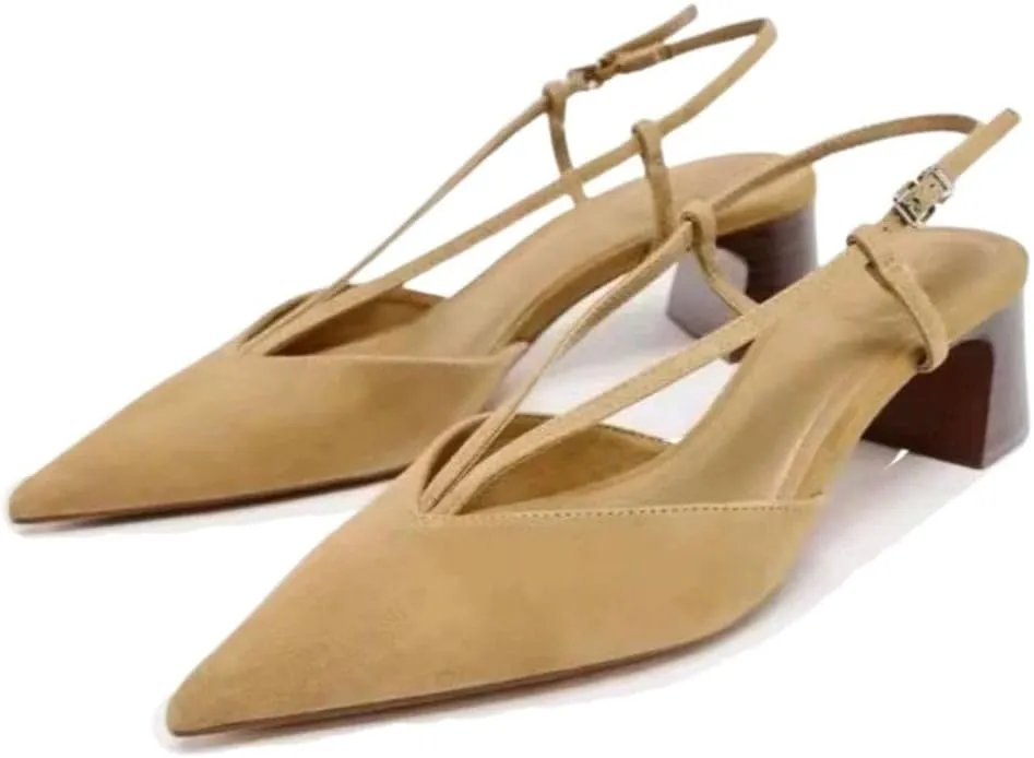Women's Suede Kitten Heels Pointed Toe Pumps Slingback, Chunky Block Low Heel Pumps for Women Slip On Work Casual Dress Shoes