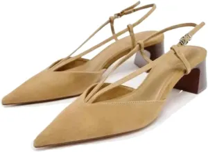 Women's Suede Kitten Heels Pointed Toe Pumps Slingback, Chunky Block Low Heel Pumps for Women Slip On Work Casual Dress Shoes