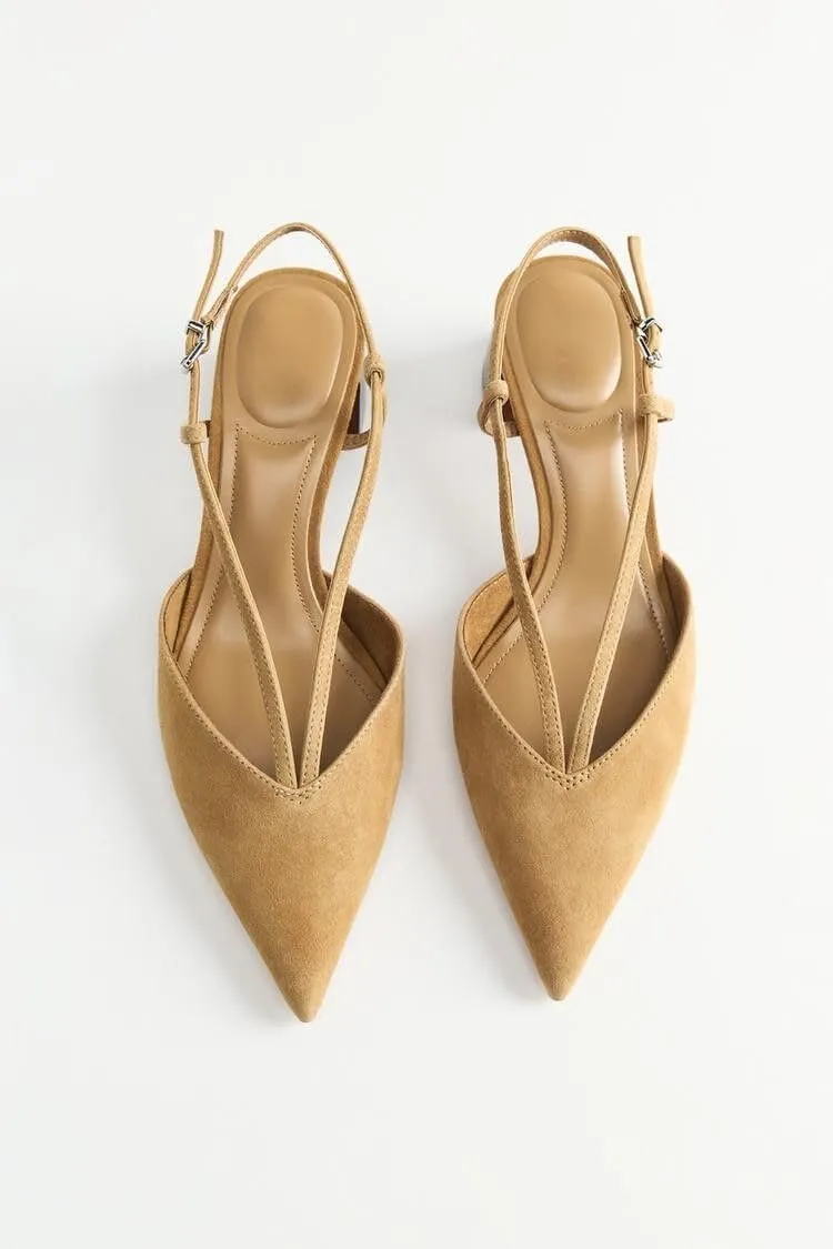 Women's Suede Kitten Heels Pointed Toe Pumps Slingback, Chunky Block Low Heel Pumps for Women Slip On Work Casual Dress Shoes