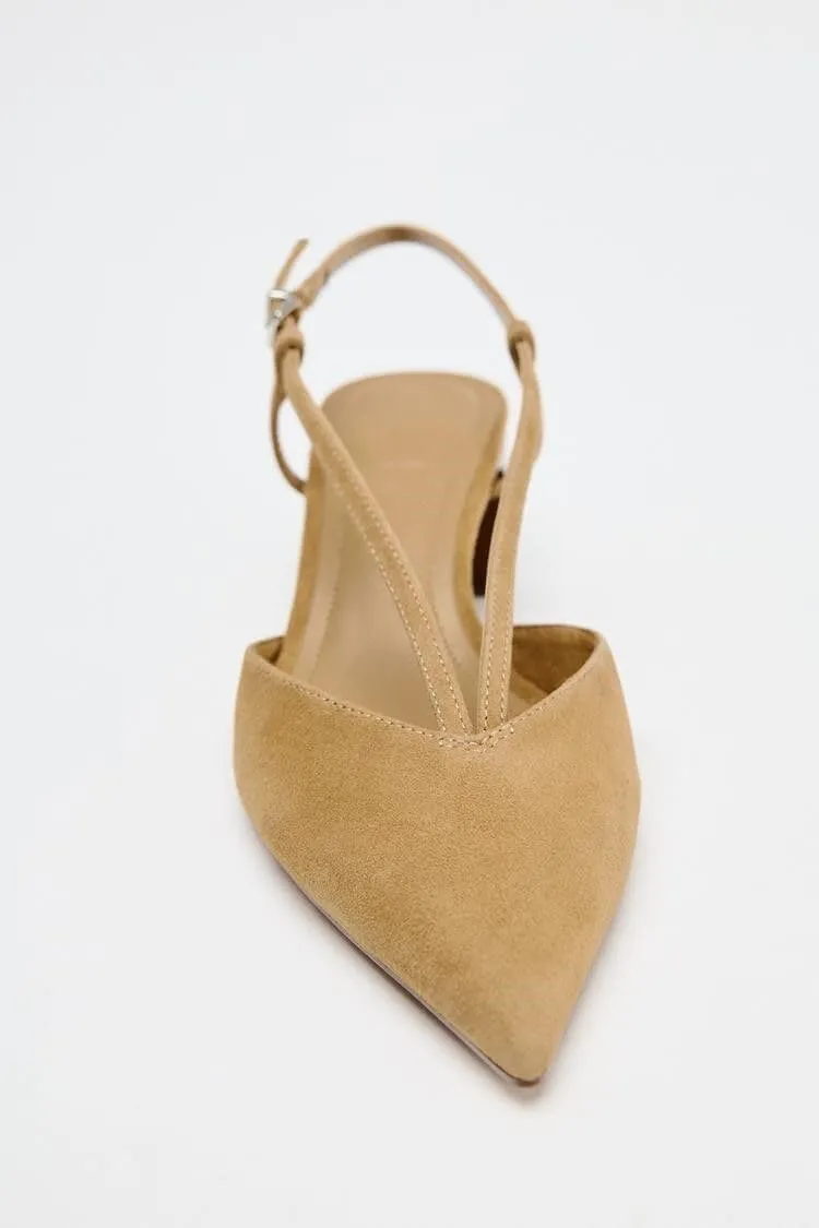 Women's Suede Kitten Heels Pointed Toe Pumps Slingback, Chunky Block Low Heel Pumps for Women Slip On Work Casual Dress Shoes
