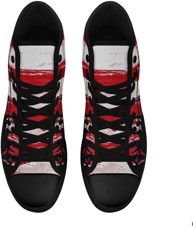 Women's USA Flag Sneaker Fashion Men's Patriotic Canvas High Top Casual Shoes Unisex Breathable Trendy College Preppy Shoes