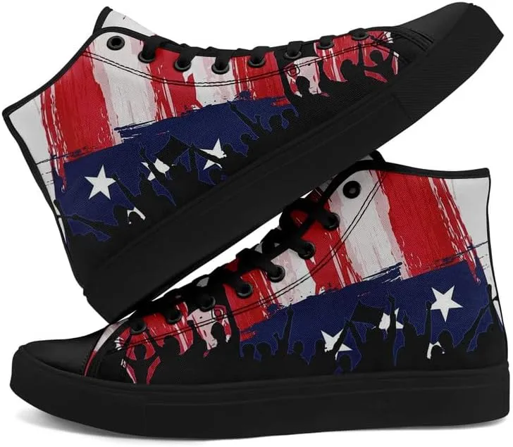 Women's USA Flag Sneaker Fashion Men's Patriotic Canvas High Top Casual Shoes Unisex Breathable Trendy College Preppy Shoes