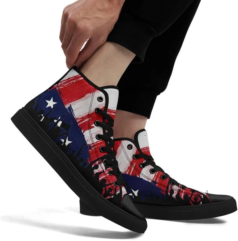 Women's USA Flag Sneaker Fashion Men's Patriotic Canvas High Top Casual Shoes Unisex Breathable Trendy College Preppy Shoes