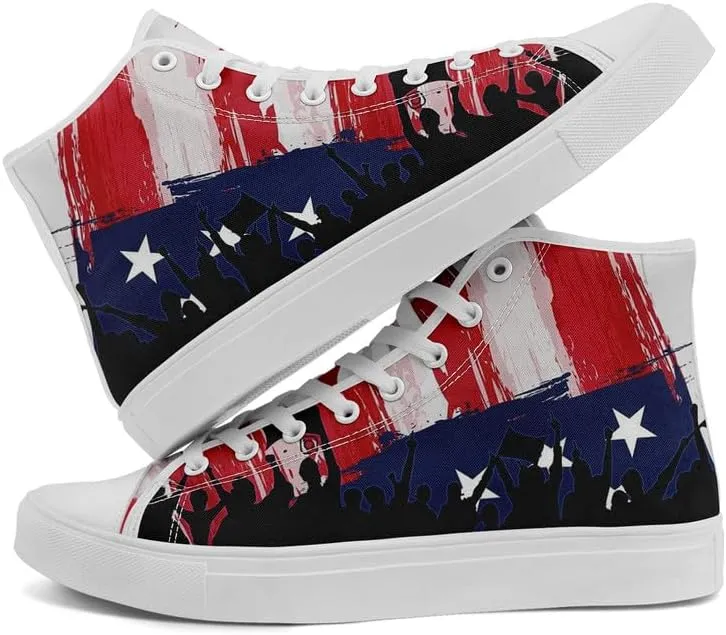 Women's USA Flag Sneaker Fashion Men's Patriotic Canvas High Top Casual Shoes Unisex Breathable Trendy College Preppy Shoes