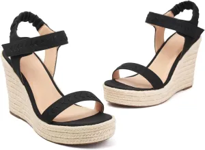 Women's Wedge Sandals Ankle Strap Espadrilles Wedge Heels Sandals Open Toe Casual Platform Sandals Slip on Elastic Ankle Strap Sandals for Women