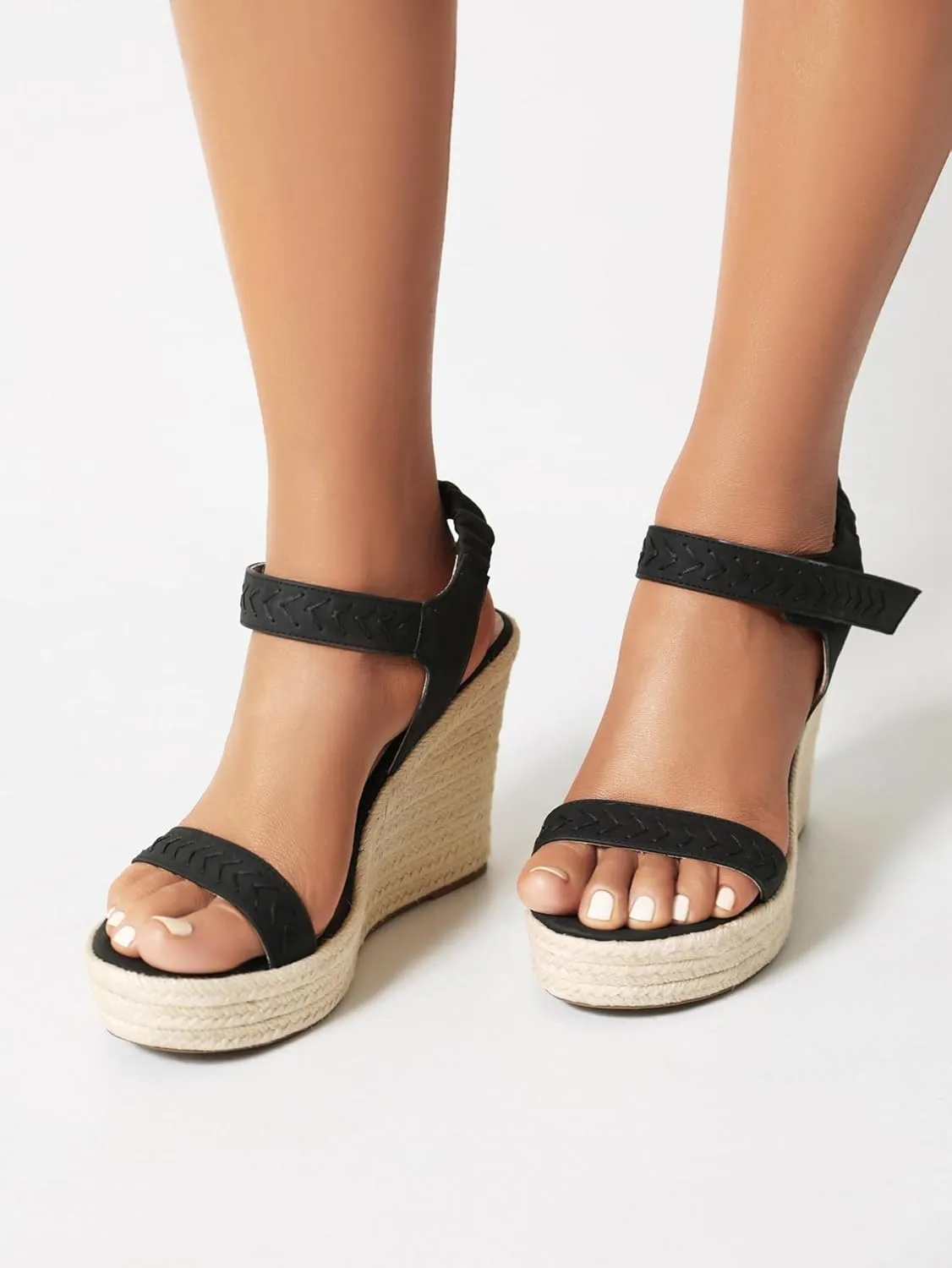 Women's Wedge Sandals Ankle Strap Espadrilles Wedge Heels Sandals Open Toe Casual Platform Sandals Slip on Elastic Ankle Strap Sandals for Women