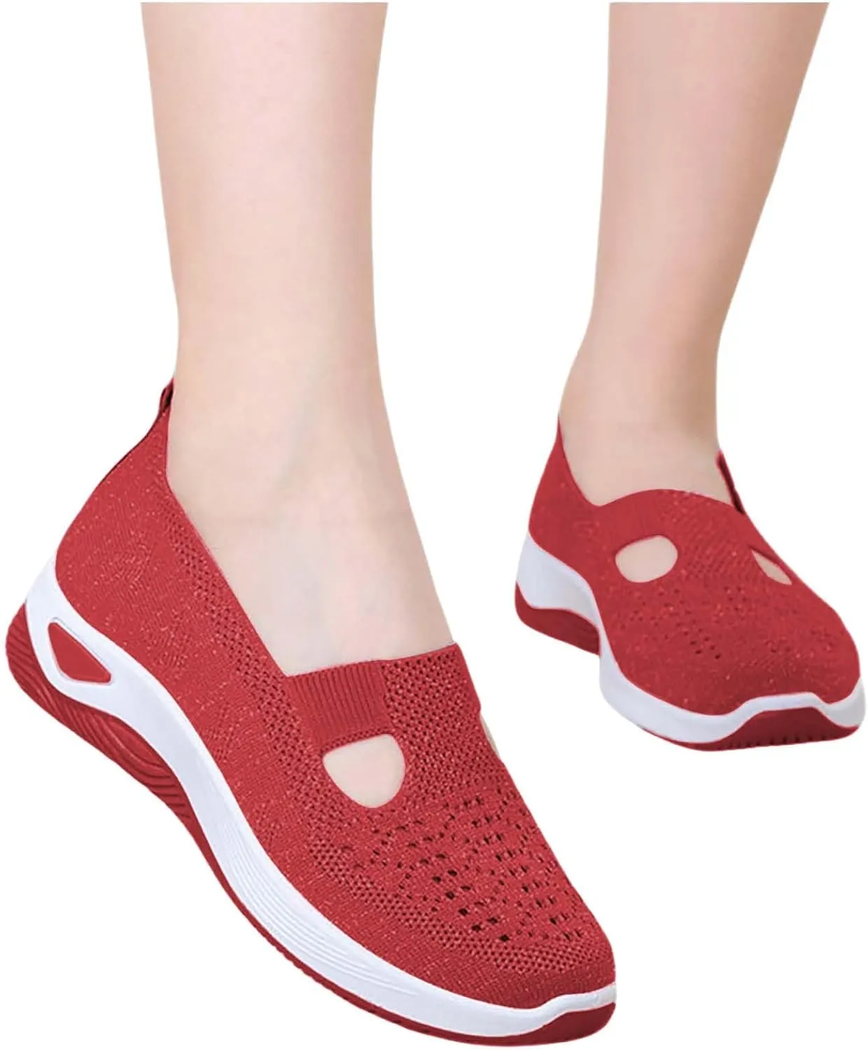 Women's Woven Orthopedic Breathable Soft Shoes Running Shoes for Women Loafers Casual Shoes Slip On Casual Sneakers White Tennis Shoe Cross Trainer Shoe