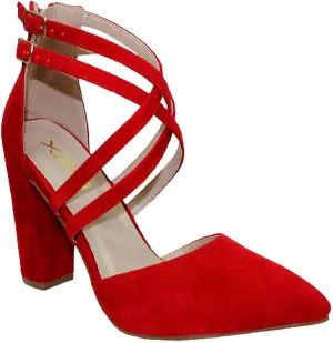 X2B Womens Pointed Toe Pumps Ankle Strap Chunky Block Heel Sandals