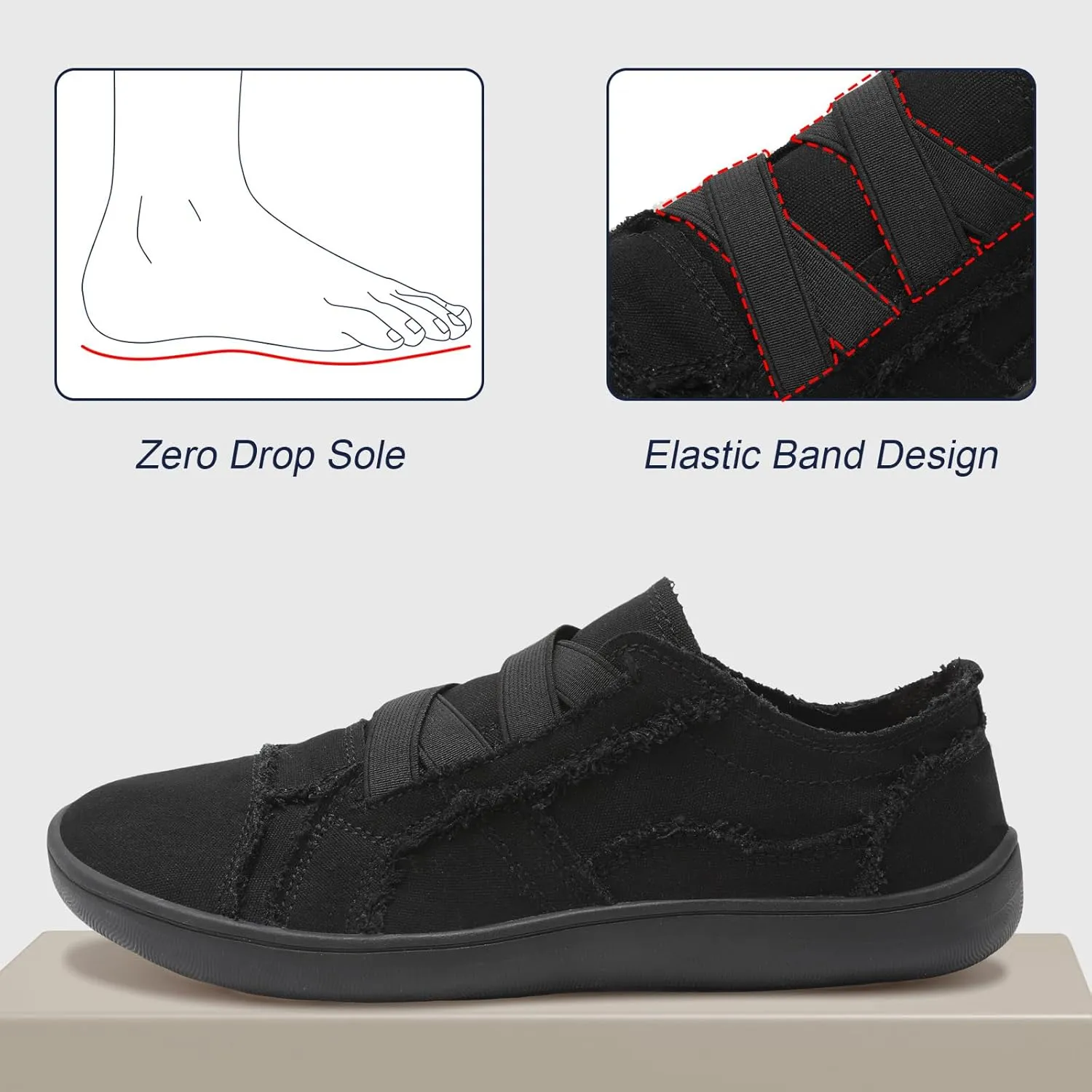 XIHALOOK Women's Canvas Slip-on Shoes Casual Walking Sneakers Wide Toe Barefoot Zero Drop Minimalist Loafer