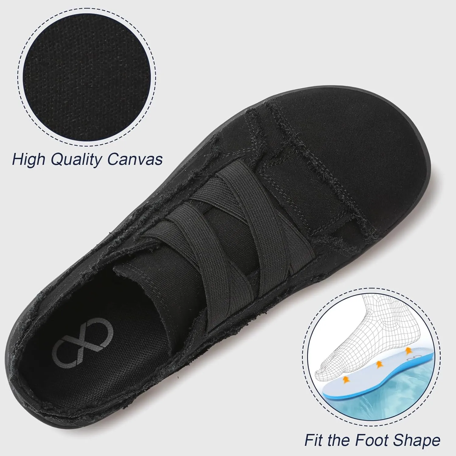XIHALOOK Women's Canvas Slip-on Shoes Casual Walking Sneakers Wide Toe Barefoot Zero Drop Minimalist Loafer