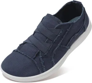 XIHALOOK Women's Canvas Slip-on Shoes Casual Walking Sneakers Wide Toe Barefoot Zero Drop Minimalist Loafer