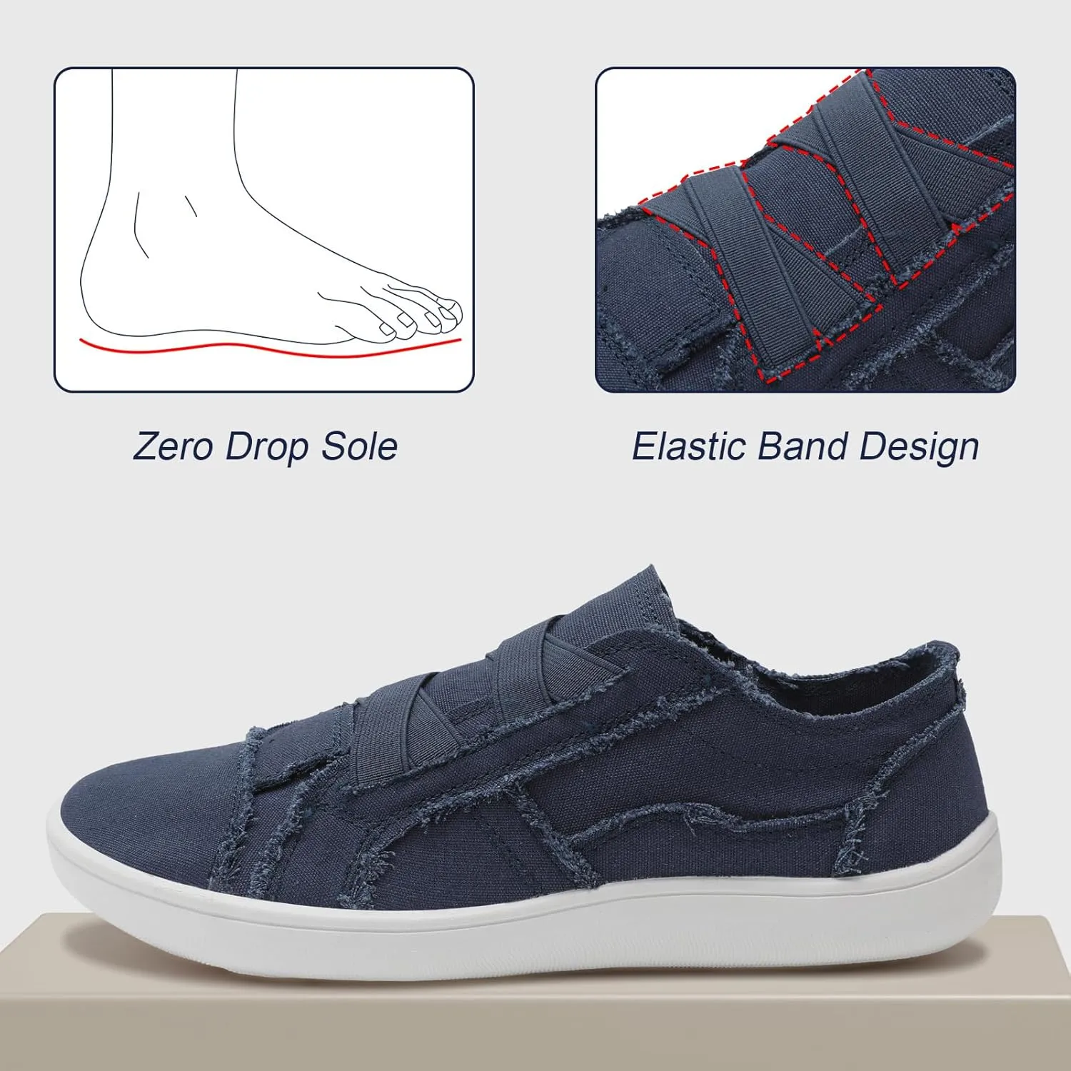 XIHALOOK Women's Canvas Slip-on Shoes Casual Walking Sneakers Wide Toe Barefoot Zero Drop Minimalist Loafer