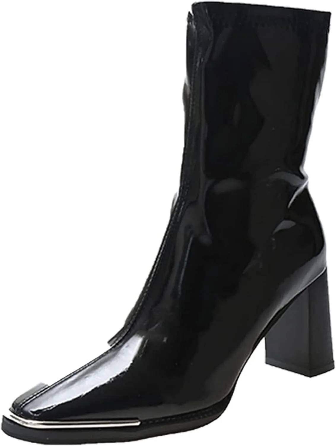 Yiozoi Women's Warm Boots Square Toe Autumn and Winter Durable Leisure Outdoor Block Heel Women's Leisure Patent Leather Boots