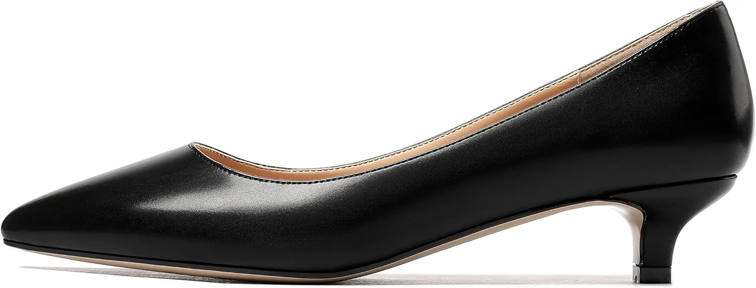 YODEKS Women's Kitten Heel Pumps Pointed Toe Low Heels Slip On Fashion Dress Shoes 1.5 Inch