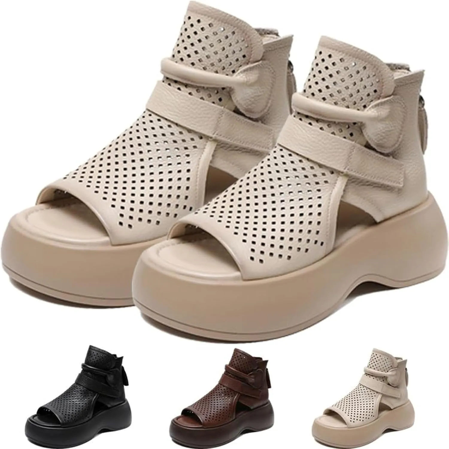 YTINGNICE Lurebest Orthopedic Sandals, Lurebest Soft Sole Leather Orthopedic Shoes for Women, Walking Wedges Platform Sandal Arch Support Soft Sole Wide Width Adjustable…