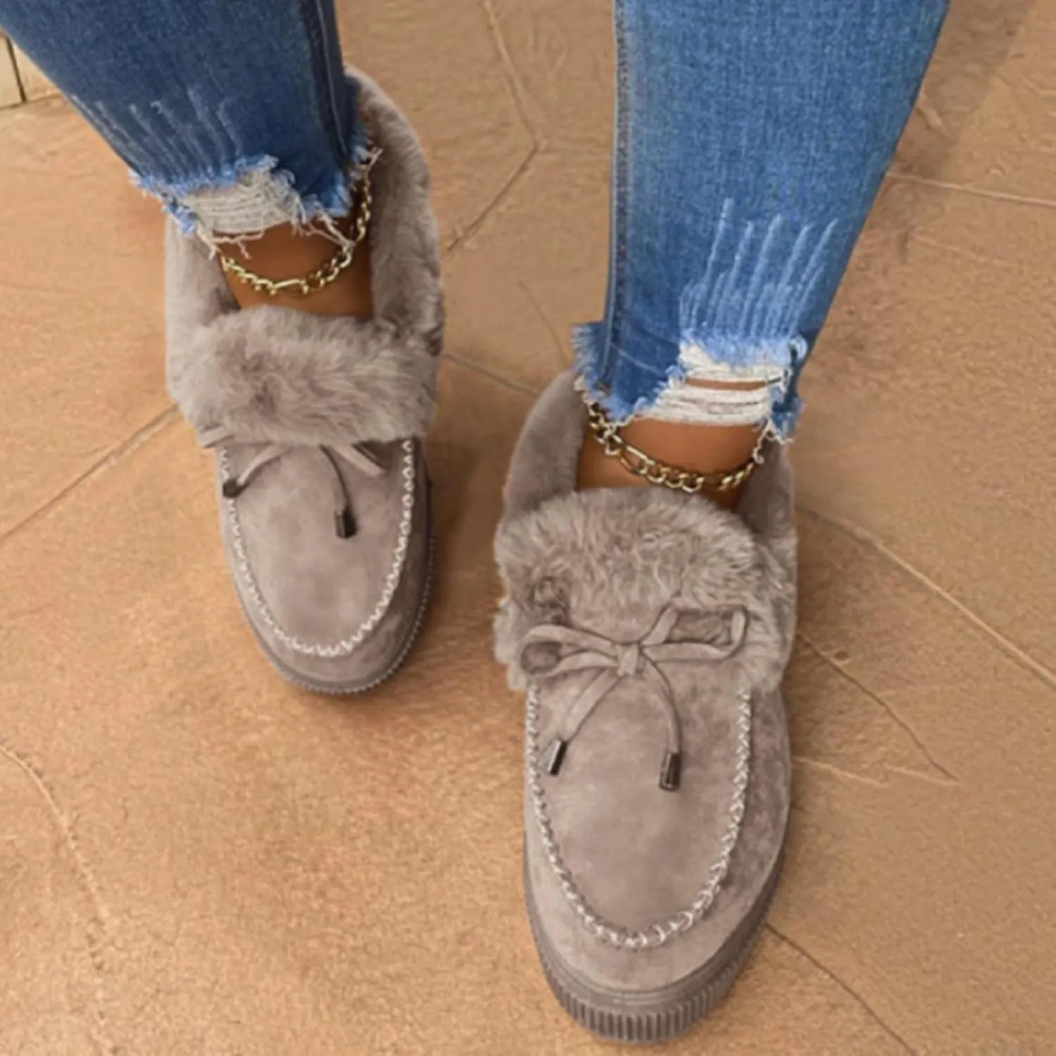ZBYY Women's Winter Flat Boots Warm Durable Shoes Fur Lining Ankle Snow Boots Flats Platform Thick Plush Walking Loafer