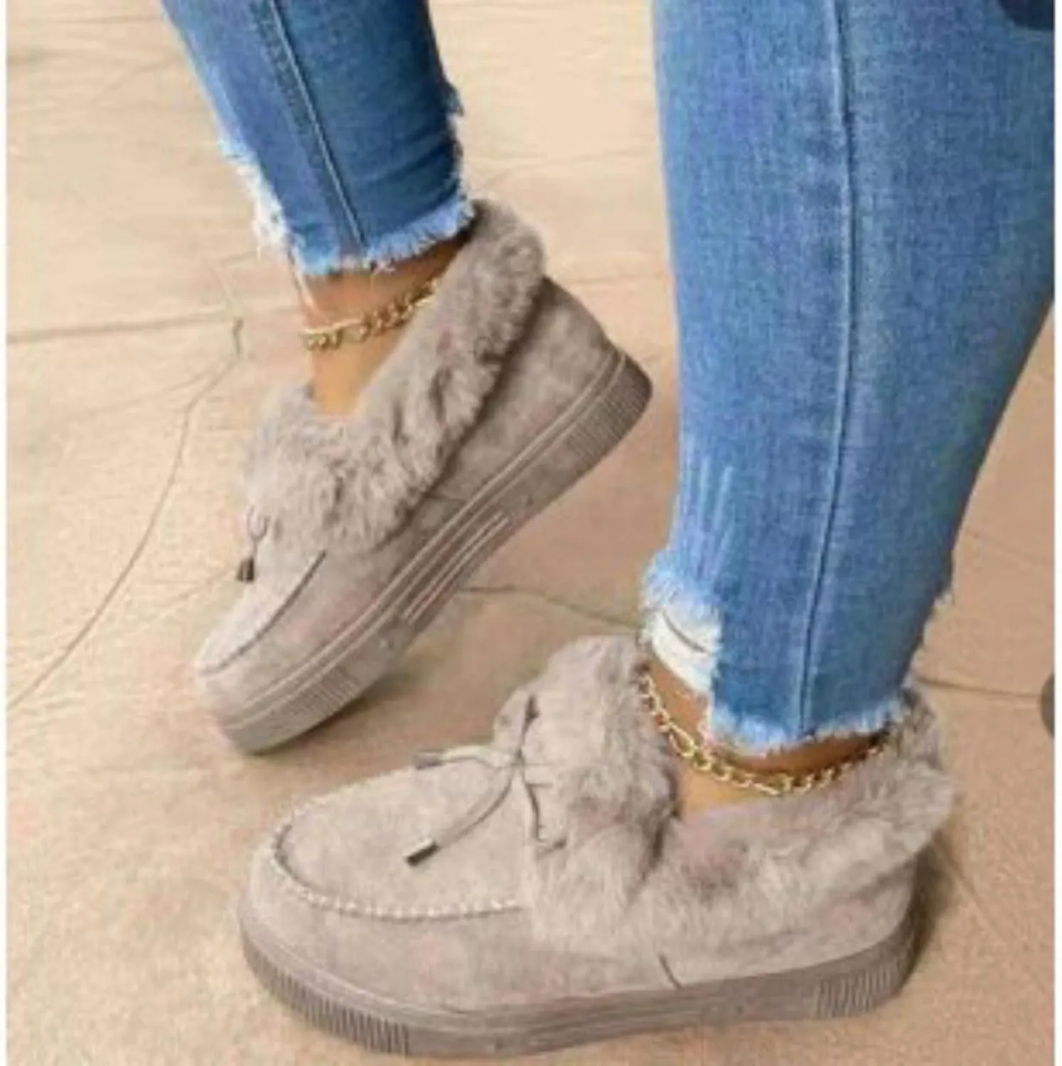 ZBYY Women's Winter Flat Boots Warm Durable Shoes Fur Lining Ankle Snow Boots Flats Platform Thick Plush Walking Loafer
