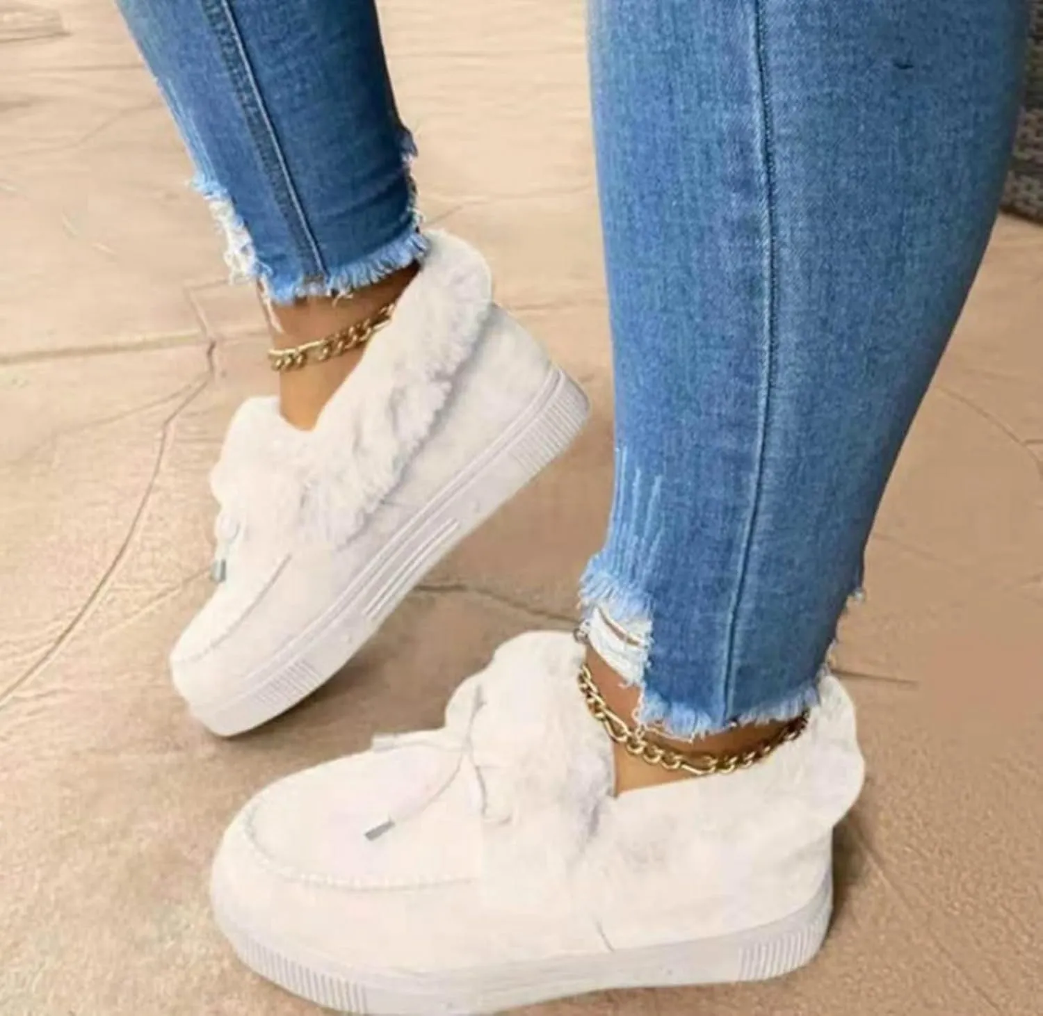 ZBYY Women's Winter Flat Boots Warm Durable Shoes Fur Lining Ankle Snow Boots Flats Platform Thick Plush Walking Loafer
