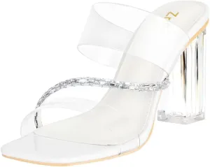 ZriEy Clear Block Sandals Chunky Heels for Women 3.74 Inch High Heels Open Toe Weddings Parties Daily Wear Pump Sandals